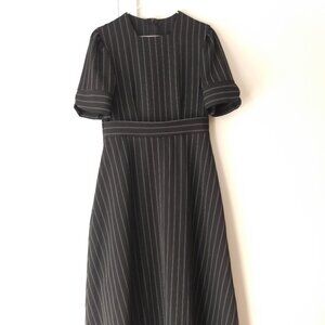 Striped Mennonite Cape Dress 36"B 30.5"W Modest Black White Pinstripe